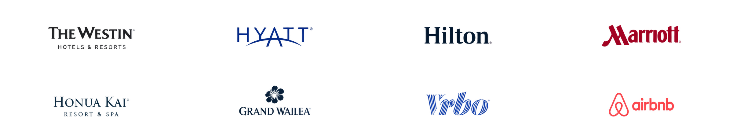 Westin, Hyatt, Hilton, Marriott, Honua Kai, Grand Wailea, Vrbo and Airbnb