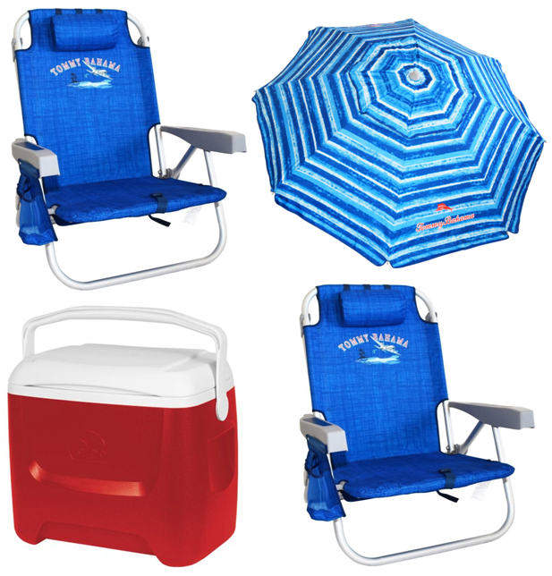 Beach Essentials Package - two beach chairs, beach umbrella, cooler