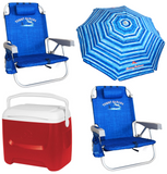 Beach Essentials Package - two beach chairs, beach umbrella, cooler