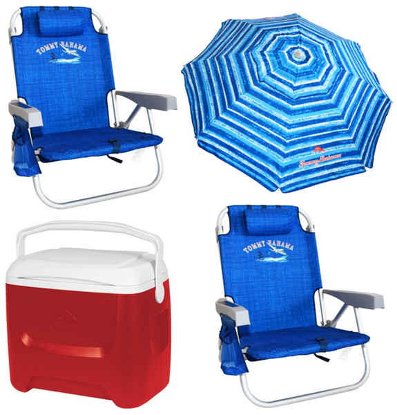 Beach Essentials Package - two beach chairs, beach umbrella, cooler