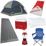 Maui Camping Rental Equipment with Tent, sleeping bag, cooler, Pillow, lantern, chair and sleeping pad